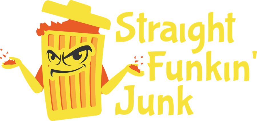 Junky, the Straight Funkin' Junk trash can mascot, next to the company name